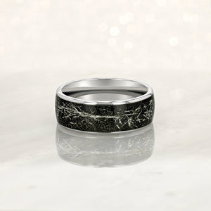 "STARDUST" Grooms Collection - Tungsten Carbide Silver Ring 8mm, 6mm w/ Meteorite Dust and Silver Specs - Pristine Pieces By Amy