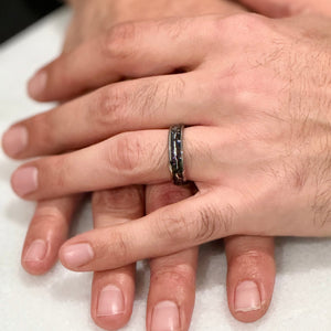 "STARDUST" Grooms Collection - Tungsten Carbide Silver Ring 8mm, 6mm w/ Meteorite Dust and Silver Specs - Pristine Pieces By Amy