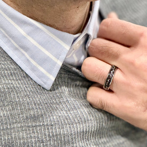 "STARDUST" Grooms Collection - Tungsten Carbide Silver Ring 8mm, 6mm w/ Meteorite Dust and Silver Specs - Pristine Pieces By Amy