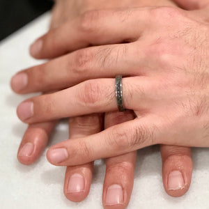 "Starlight" Tungsten Carbide Silver Ring with Crushed Meteorite - Pristine Pieces By Amy