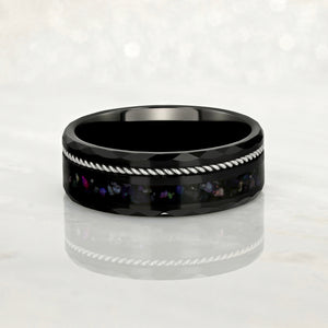 "TETHER" Tungsten Carbide Black Ring 8mm w/ Black Pearl and Silver Rope - Pristine Pieces By Amy