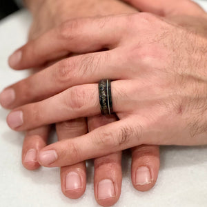 "TETHER" Tungsten Carbide Black Ring 8mm w/ Crushed Meteorite and Silver Rope - Pristine Pieces By Amy