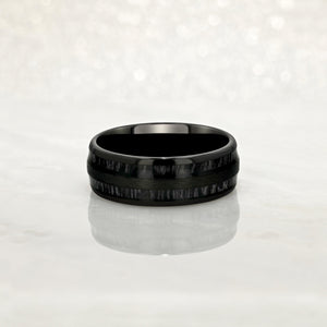 "TIMBER" Tungsten Carbide Black Ring 8mm w/ Black Dyed Koa Wood - Pristine Pieces By Amy