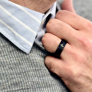 "TIMBER" Tungsten Carbide Black Ring 8mm w/ Blue Dyed Koa Wood - Pristine Pieces By Amy