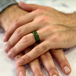 "TIMBER" Tungsten Carbide Black Ring 8mm w/ Green Dyed Koa Wood - Pristine Pieces By Amy