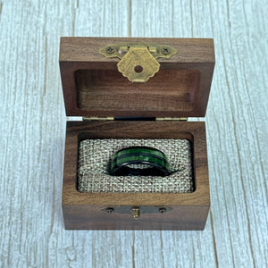 "TIMBER" Tungsten Carbide Black Ring 8mm w/ Green Dyed Koa Wood - Pristine Pieces By Amy