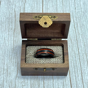 "TIMBER" Tungsten Carbide Black Ring 8mm w/ Red Dyed Koa Wood - Pristine Pieces By Amy